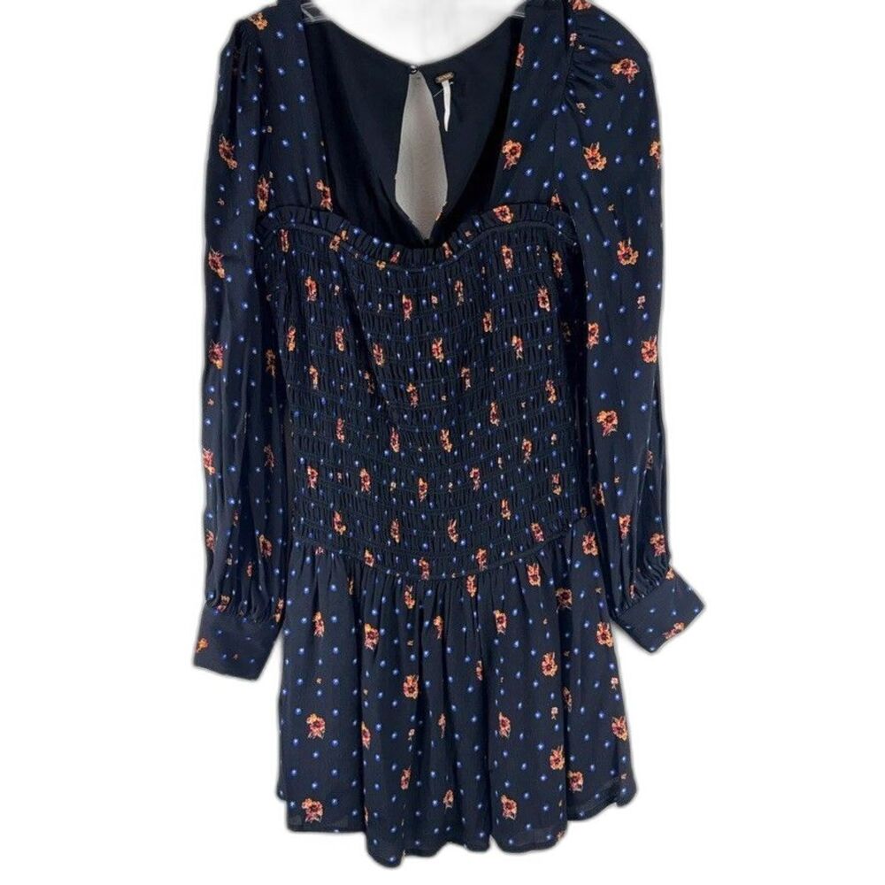 Free People XS Pebble Crepe Smocked Tunic Top Boho Floral Romantic Flowy Babydol